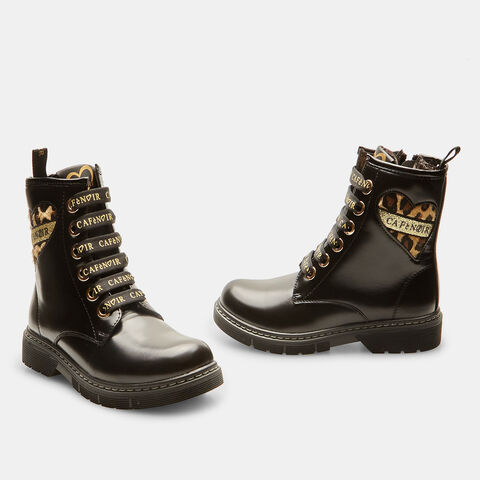 Botas militares de niña caffe noir con estampados, Negro Botas militares de niña caffe noir con estampados, Negro